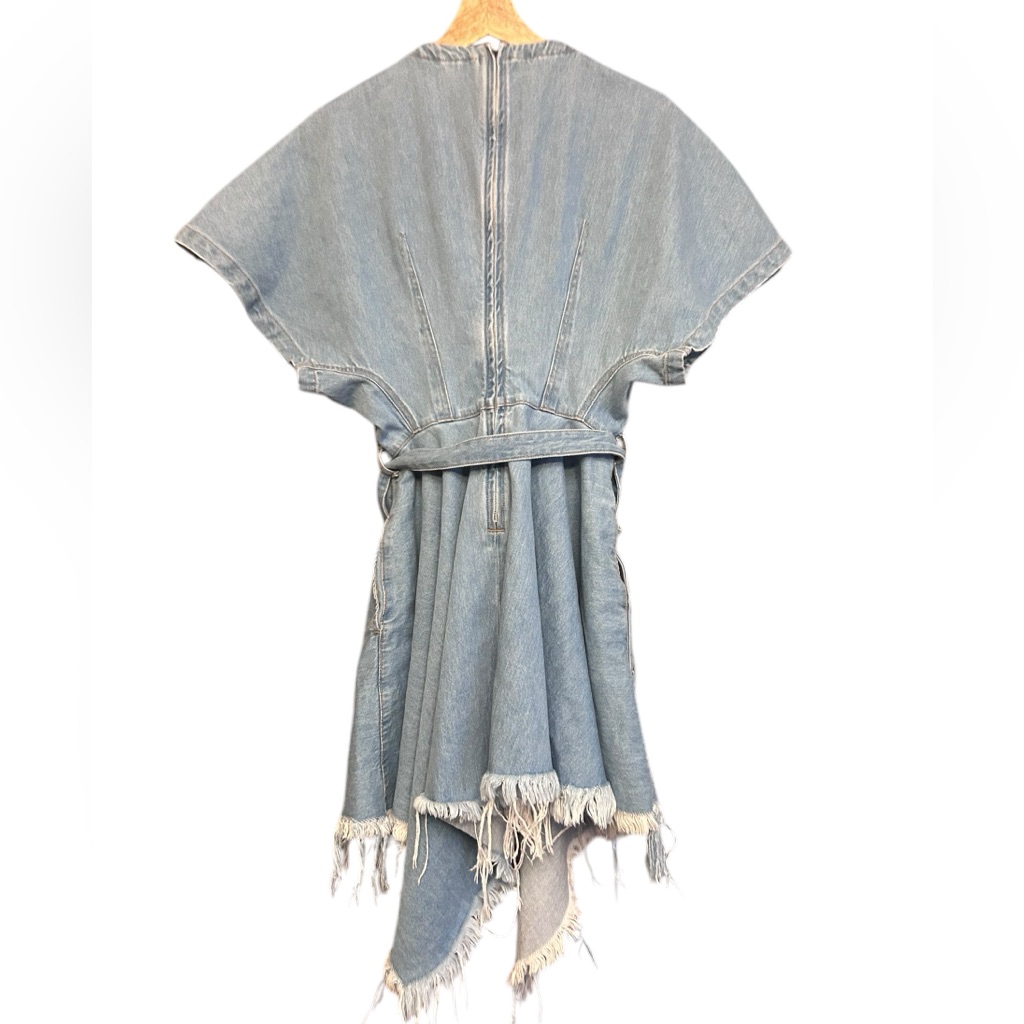 Marques Almeida Asymmetrical Frayed Denim Belted Dress — image 4 of 8